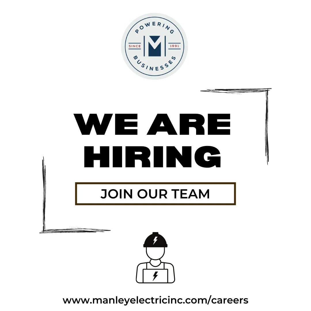 ManleyElectric's tweet photo. Our team is growing! Click the link in our bio for an application, we want you to come work for us!💡👊🏼⚡️ . . . #ManleyElectricInc #ElectriciansofInstagram #Electrician #Contractor #Power #Energy #NowHiring #Boston #ApplyNow https://t.co/ohoLlTlKVA