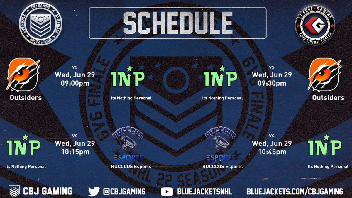 INPNHL's tweet photo. GAMEDAY!! Opening night of the @CBJgaming 6v6 Finale powered by @leaguegaming! 

📺 https://t.co/gJbrJK4sjh
⏰ Live at 8pm EST (Games start at 9pm)
🆚 @OutsidersNHL &amp; @RUCCCUSEsports https://t.co/lEHOCZqOVm