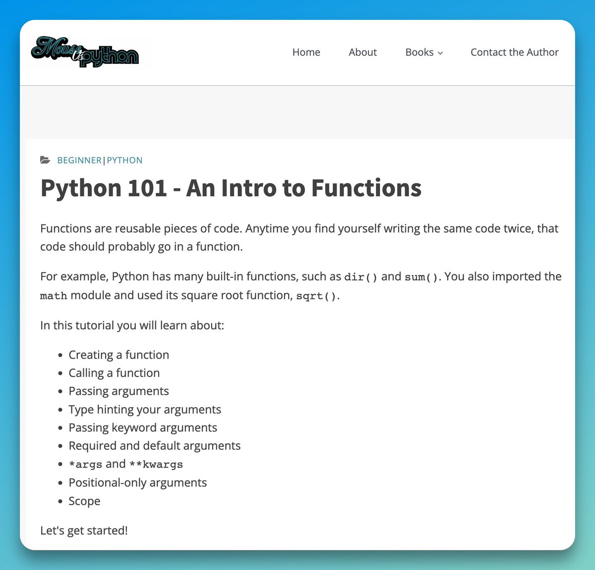 DataChaz's tweet image. The best way to learn all about #Python functions is to read @driscollis' latest tutorial! 🐍💥
→ blog.pythonlibrary.org/2022/06/28/pyt…