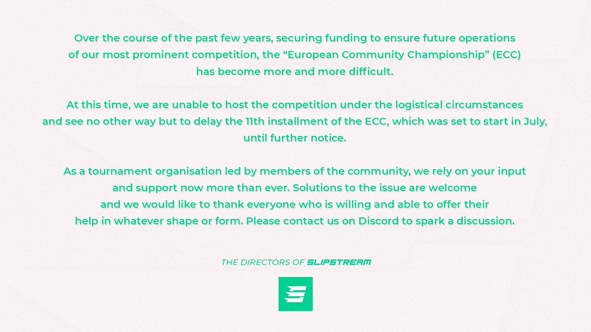 An important message from the Directors of Slipstream: