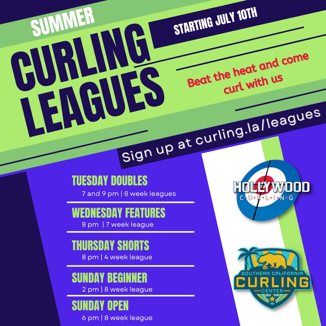No better way to beat that LA heat 🔥 than to hit the ice for some summer curling. We’ve got lots of leagues on the docket - visit Curling.la/leagues for all the info and to sign to today!