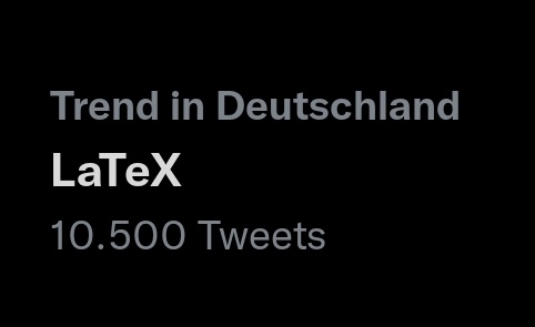 meamZ_DE's tweet photo. Es trendet LaTeX und was bekommt man wenn man draufgeht? Irgendwelchen BDSM Content...

Um das Stichwort jetzt auch mal um was Sinnvolles und zum Thema passendes zu bereichern:

Wer längere Dokumente wie Abschlussarbeiten nicht mit LaTeX schreibt muss definitiv Masochist sein... https://t.co/JPh0jjdTDq