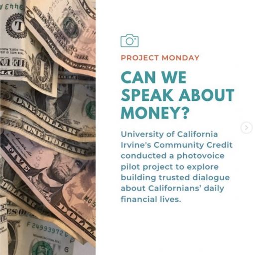 Breaking the money taboo with UCI Community Credit researchers! Using #photovoice photography to build trusted dialogue about Californians’ daily financial lives bit.ly/moneytaboo <a href="/ucisocsci/">UCI Social Sciences</a> <a href="/PhotovoiceW/">PhotovoiceWorldwide</a>