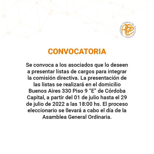 Afep_psm's tweet photo. 📢 Convocatoria a presentación de Listas para la próxima gestión de la Comisión Directiva de Afep. 

Para más información encontrá el estatuto en la página web: https://t.co/ZfPf0rKi28 https://t.co/gBfyqiA60P