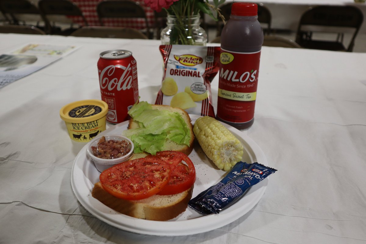 AlaAgriculture's tweet photo. Commissioner Rick Pate hosted the 19th Annual Tomato Sandwich Lunch at the Ed Teague Arena in Montgomery. Over 400 guests enjoyed a delicious tomato sandwich, fresh corn and more. After lunch, they were able to purchase local products at the Sweet Grown Alabama Farmers Market. https://t.co/k3vLkZ8QBy