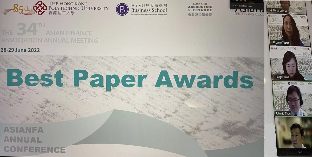 Georgios_Panos's tweet photo. Delighted that our paper with Dongni Duan (PhD @UofGAsbs) titled 'Growing up with Finance: Special Economic Zoning and Household Finances in China' received the #PBFJ best paper award at the #AsianFA 2022 Asian Finance Association Annual Conference
@ASBSresearch https://t.co/P1HSLt6qBY