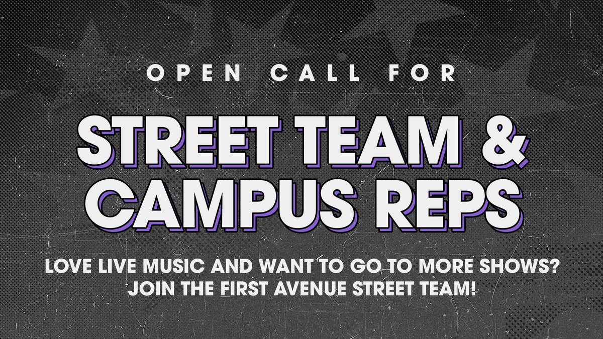 FirstAvenue's tweet photo. Interested in promoting upcoming concerts and events and earning guest list spots to your favorite shows? 🙂

Sign up to join our street team🚦👫 https://t.co/HzWkBIQvFs https://t.co/5lHUEbygey
