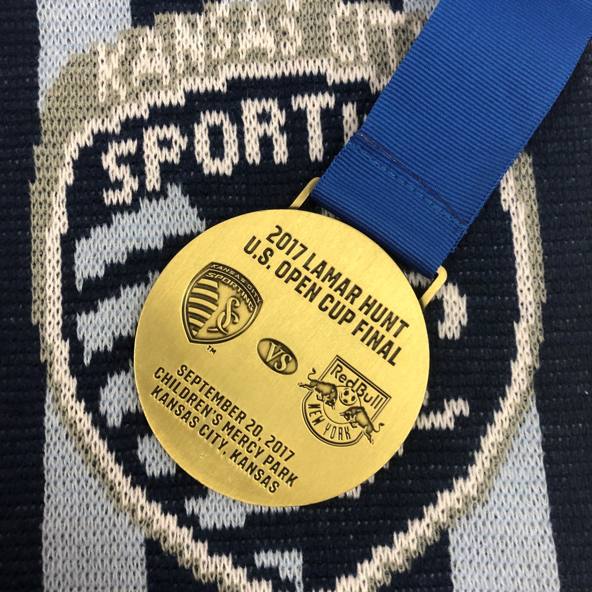 SportingKCSTM's tweet image. STMs, look what we found! 

With #SportingKC hosting NY Red Bull on Sunday, we're giving away a Champions medal from when these 2 teams met in the 2017 US Open Cup Final! 

To be eligible, you must be an SKC STM, follow @SportingKCSTM, &amp;amp; RT this post. #SportingBlueForLife