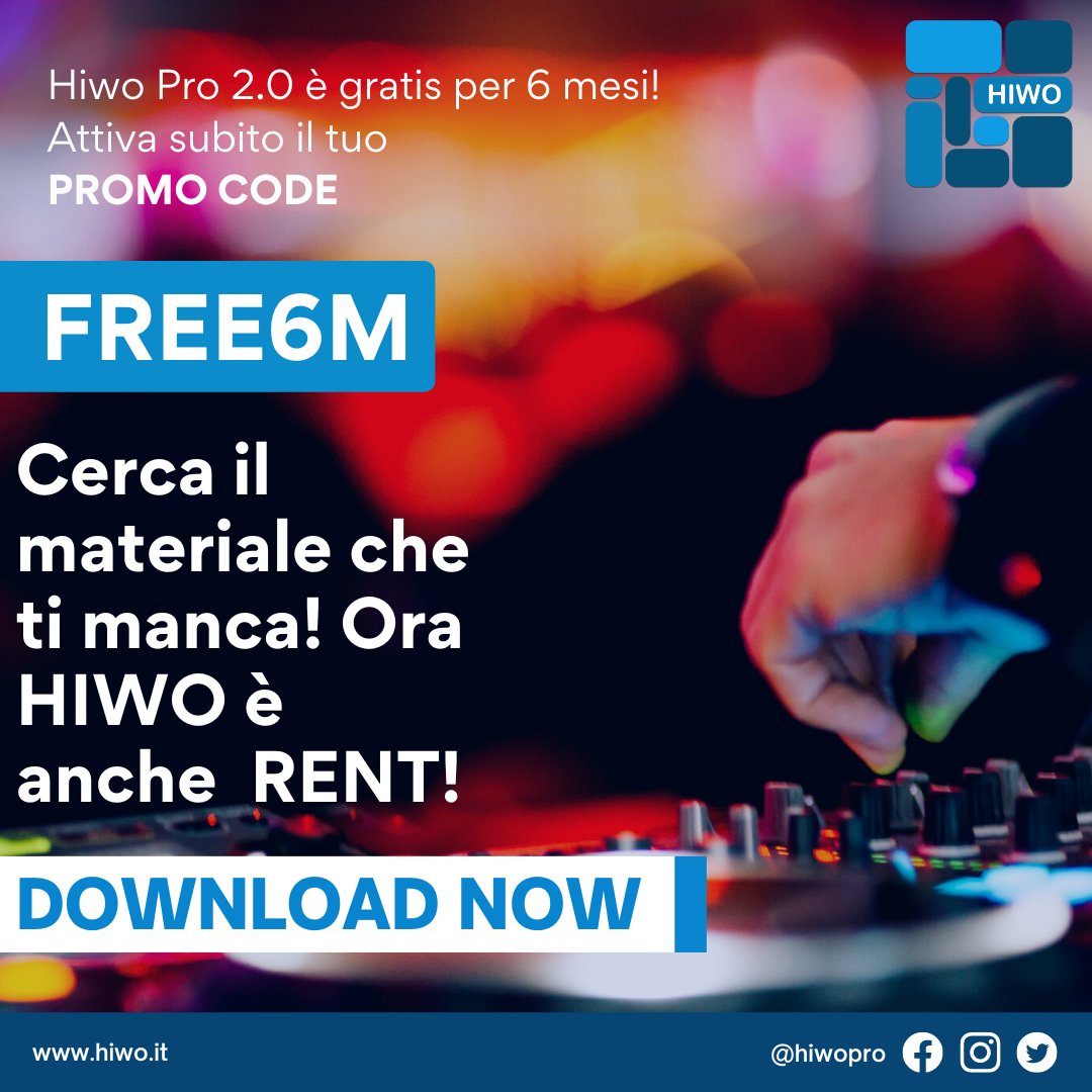 AppHiwo's tweet photo. Ora HIWO è 2.0
Due nuove funzionalità, RENT per cercare il materiale che ti manca e NOW per cercare personale più velocemente. #eventiitalia #eventimilano #agenzieeventi #freelance #ricercapersonale #serviceaudiovideoluci @AppHiwo https://t.co/h9l5uvx3KC