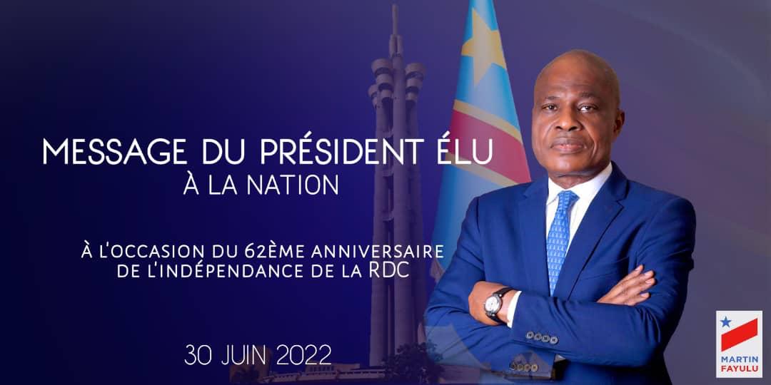 JeremieKakonde's tweet image. Président élu @MartinFayulu s&apos;adressera à la nation ce jeudi 30 juin à l&apos;occasion de la 62 ème anniversaire de l&apos;indépendance.