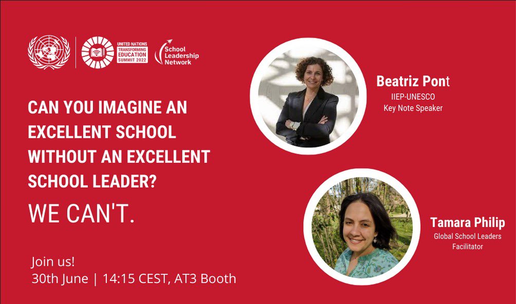 Desde la Red 🌎 de Liderazgo Escolar mañana estaremos en el Pre-Summit  de <a href="/TransformingEdu/">Transforming Education Summit</a> <a href="/UNESCO/">UNESCO 🏛️ #Education #Sciences #Culture 🇺🇳</a>  reflexionando sobre el rol de los directores escolares para la transformación educativa💪🏻. <a href="/BeatrizPont/">Beatriz Pont</a> <a href="/IIEP_UNESCO/">IIEP-UNESCO</a> será nuestra voz y la de todos los directores de la red.