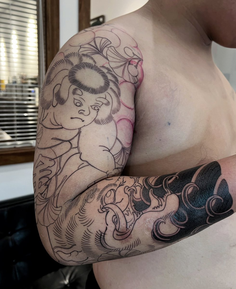 yintattoo's tweet photo. 花臂的制作过程，来自哈尔滨的同行小老弟。#tattoos #刺青師 #花臂 #刺青 https://t.co/w2meOHetTL