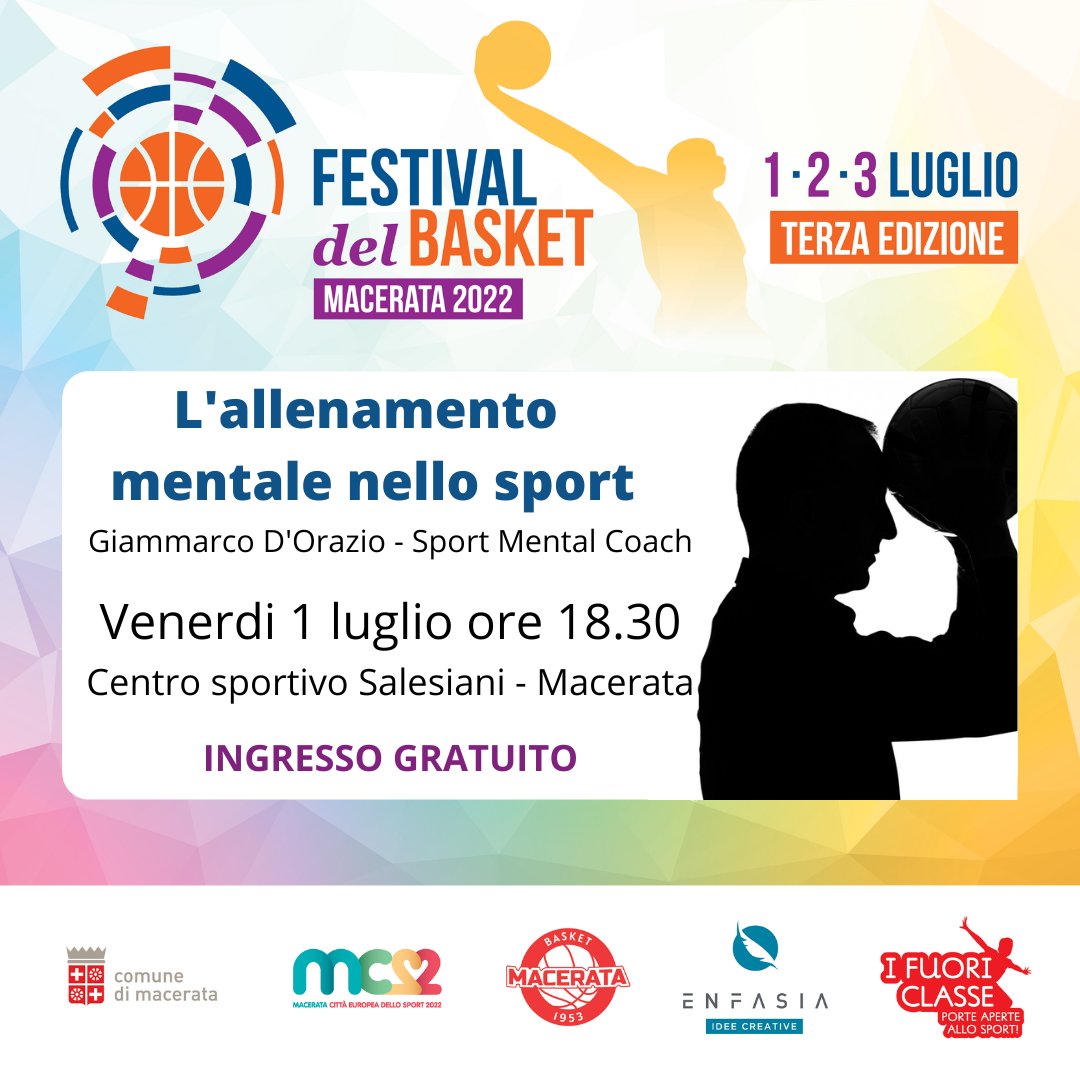 Sportivix's tweet photo. L'allenamento mentale nello #sport e nel #basket. 
#Workshop gratuito per #allenatori ed #atleti all'interno del @FestivalBasket a #Macerata condotto da @giammydorazio, Sport Mental Coach. https://t.co/YWbkyX5YUY