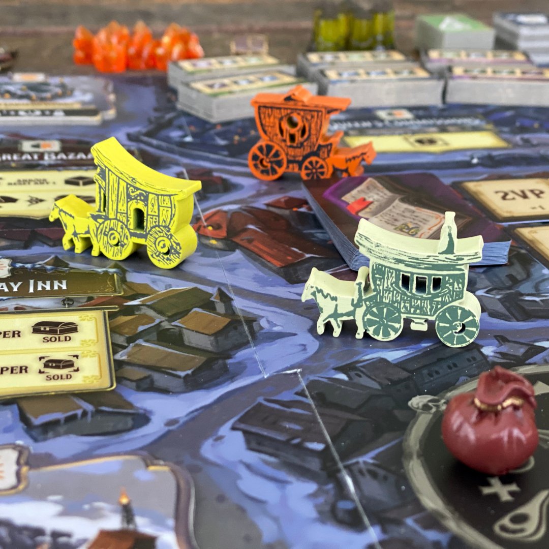 ElfCreekGames's tweet photo. Loading up your wagon with treasures and supplies is the name of the game! 🤠 The real question is if how many risks are you willing to take to win? #MerchantsoftheDarkRoad https://t.co/VOxYZzq0kk