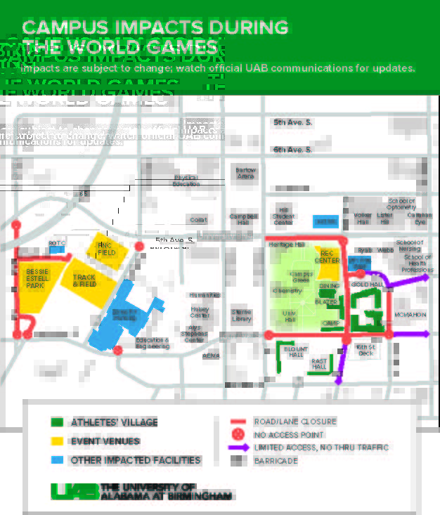 Due to traffic alterations for the #WorldGames expect delays. If you do not print your parking pass you will not be allowed into the parking deck. PLEASE REFERENCE YOUR CONFIRMATION EMAIL OR EMAIL PASSPORTS@UAB.EDU FOR MORE INFORMATION.