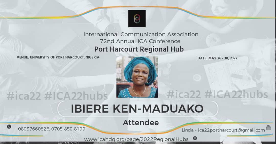 ICA22PHCHUB's tweet image. Our #ICACommUnity felicitates Professor Ibiere Ken-Maduako on her Inaugural Lecture holding tomorrow at the Ignatius Ajuru Uni of Education, Port Harcourt. Prof. Ibiere, a professor of pragmatics in communication, is a tireless champion &amp;amp; mentor of many. Congratulations Prof!