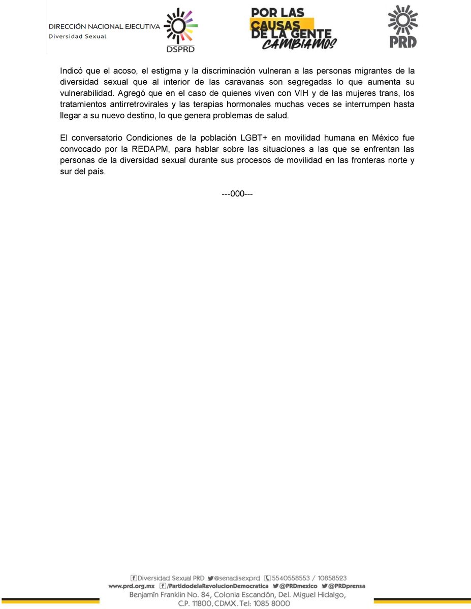 senadisexprd's tweet photo. 📢 #Entérate | Fundamentalismos religiosos, odios de Estado, crimen organizado, pobreza y persecución social, obligan a migrar a las personas 🌈#LGBTTTI🏳️⚧️ que atraviesan el territorio nacional con destino a los EU, explicó la #REDAPM. https://t.co/vVez8oCgOG