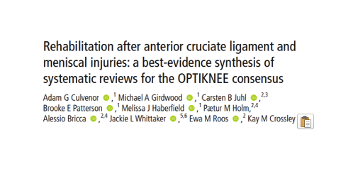 In the last 3 yrs we completed 7 systematic reviews to inform recommendations for rehabilitation to prevent #osteoarthritis after a knee injury #optiknee

Today the 2nd review dropped! 
#optiknee🧵
1/7 

bjsm.bmj.com/content/early/…