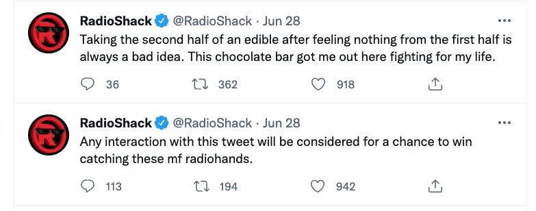 brentalfloss's tweet photo. WHAT IN TARNATION is going on with Radio Shack's Twitter????? https://t.co/AEbaGjRFXF
