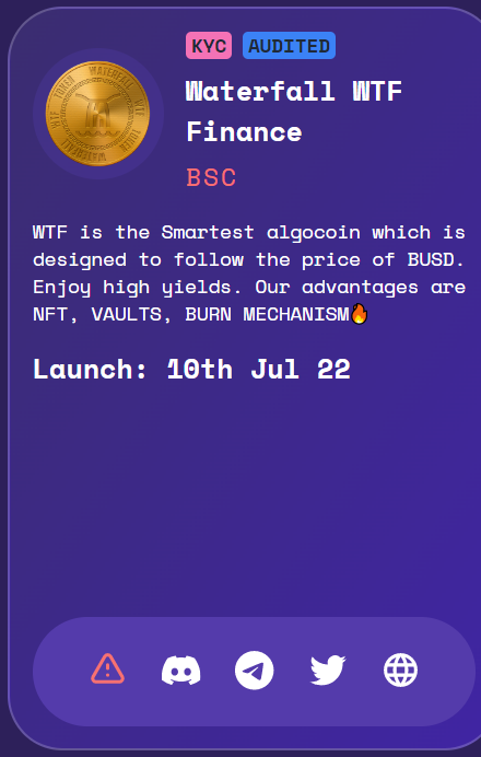 ⏲️in a short time, we have been added to the <a href="/WhatTheFork_xyz/">WhatTheFork</a>  website! 
🔥The team has also already purchased advertising that will be displayed on WhatTheFork from July 5!
wtf.defiwaterfall.com
t.me/defi_waterfall

#tombfork #DeFiProject #BSC #Bscgem