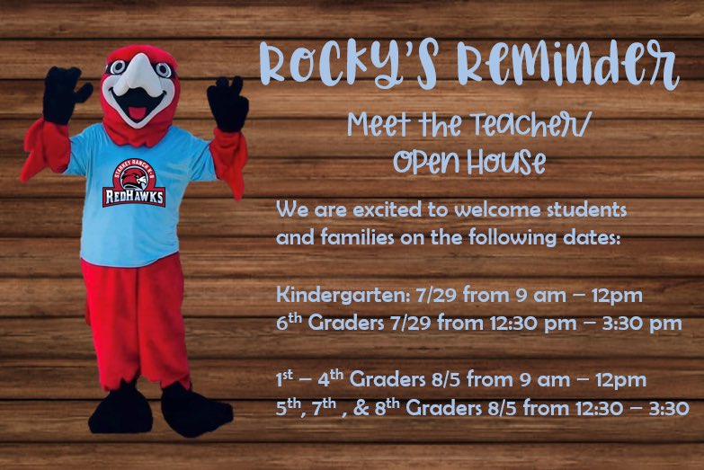 We can’t wait to see our RedHawks on our Meet the Teacher days!