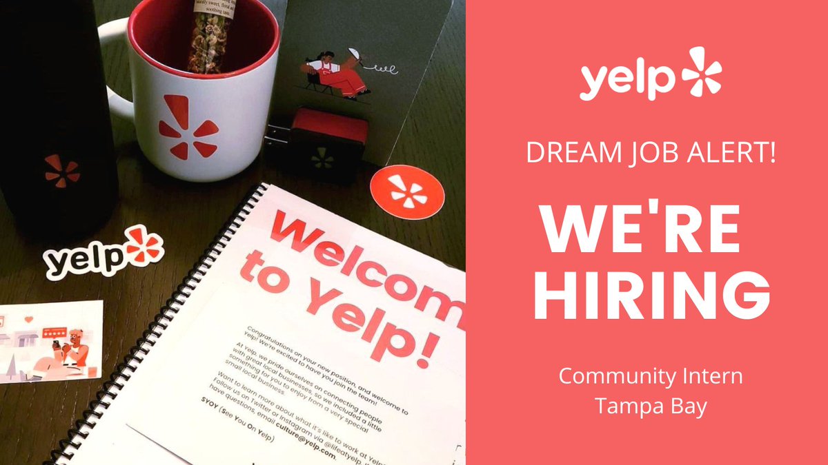 YelpTampaBay's tweet photo. Big news Tampa Bay 🎉  We are currently looking for a community intern to join our team in 2022! Event planning gurus, content sharing pros, and local experts, submit your application today at the link below ⬇️ https://t.co/g2Ws0oFy50 https://t.co/NoSt343WqV
