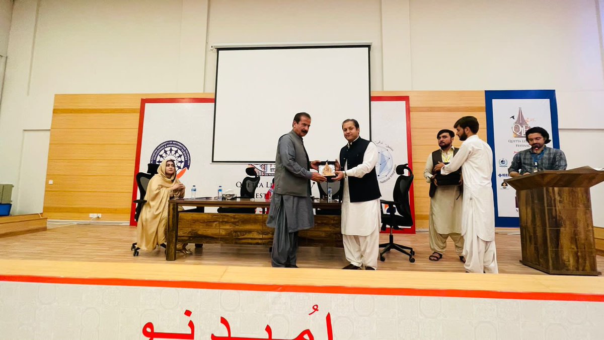 Dir_TourismBal's tweet photo. #QLF2022. Director Tourism #Balochistan @xiakhankakar attended the panel discussion on Cultural Tourism in Balochistan held @BUITEMS_edu, followed by Q&amp;A sessions and shields were awarded to participants #HayatUllahDurrani &amp; #DrAmbreen. https://t.co/ey372BTQPU