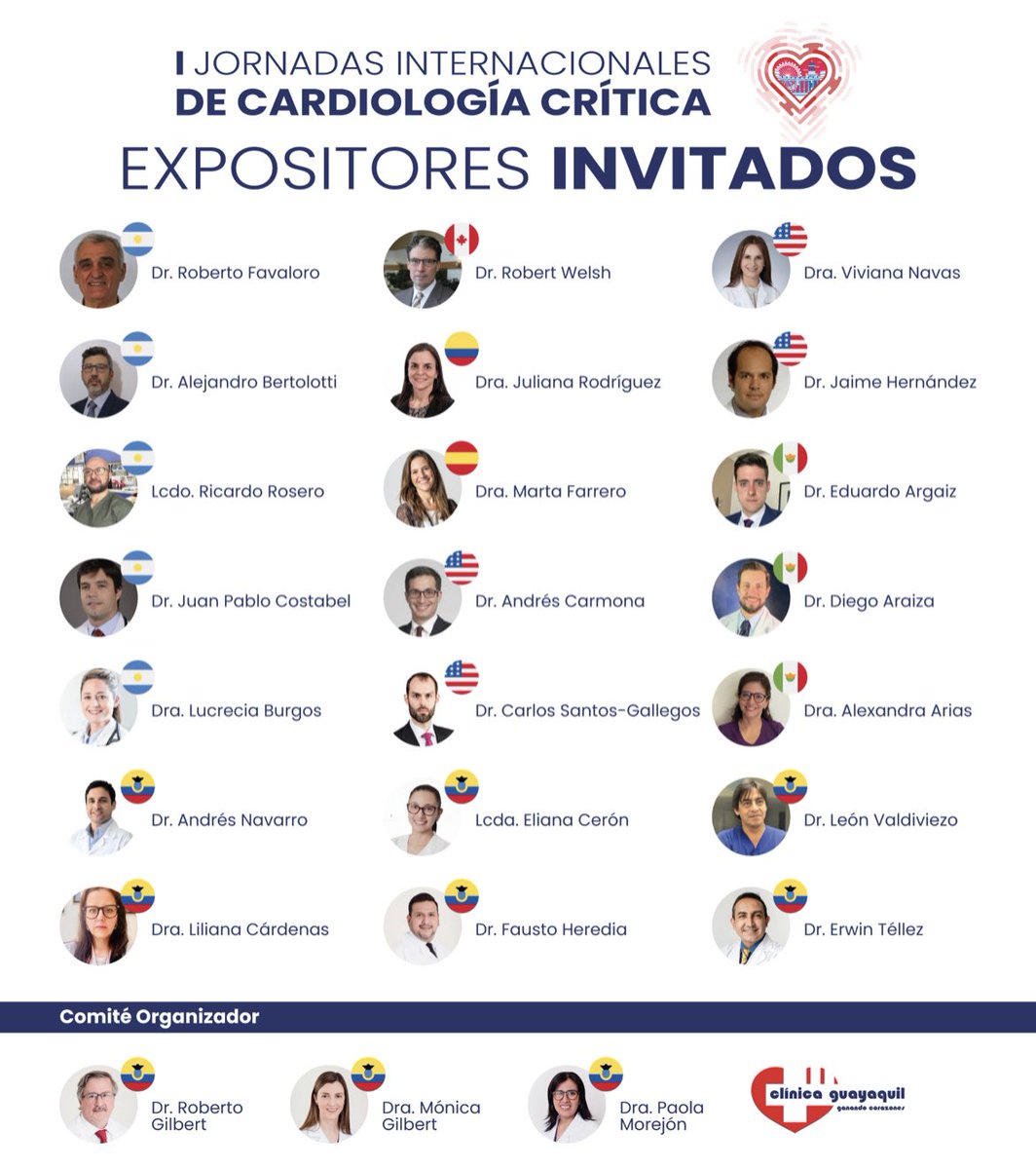 🗓 I Jornadas Internacionales de Cardiología Crítica🫀de #ClinicaGuayaquil

🇪🇸🇺🇸🇨🇴🇦🇷🇲🇽🇨🇦

Los esperamos‼️
📌Código infarto
📌Insuficiencia Cardiaca
📌Shock cardiogénico
📌Trasplante🫀

Para beca virtual
•RT a la publicación &amp;
•Mensaje por interno

#CardioEd #MedStudentTwitter
