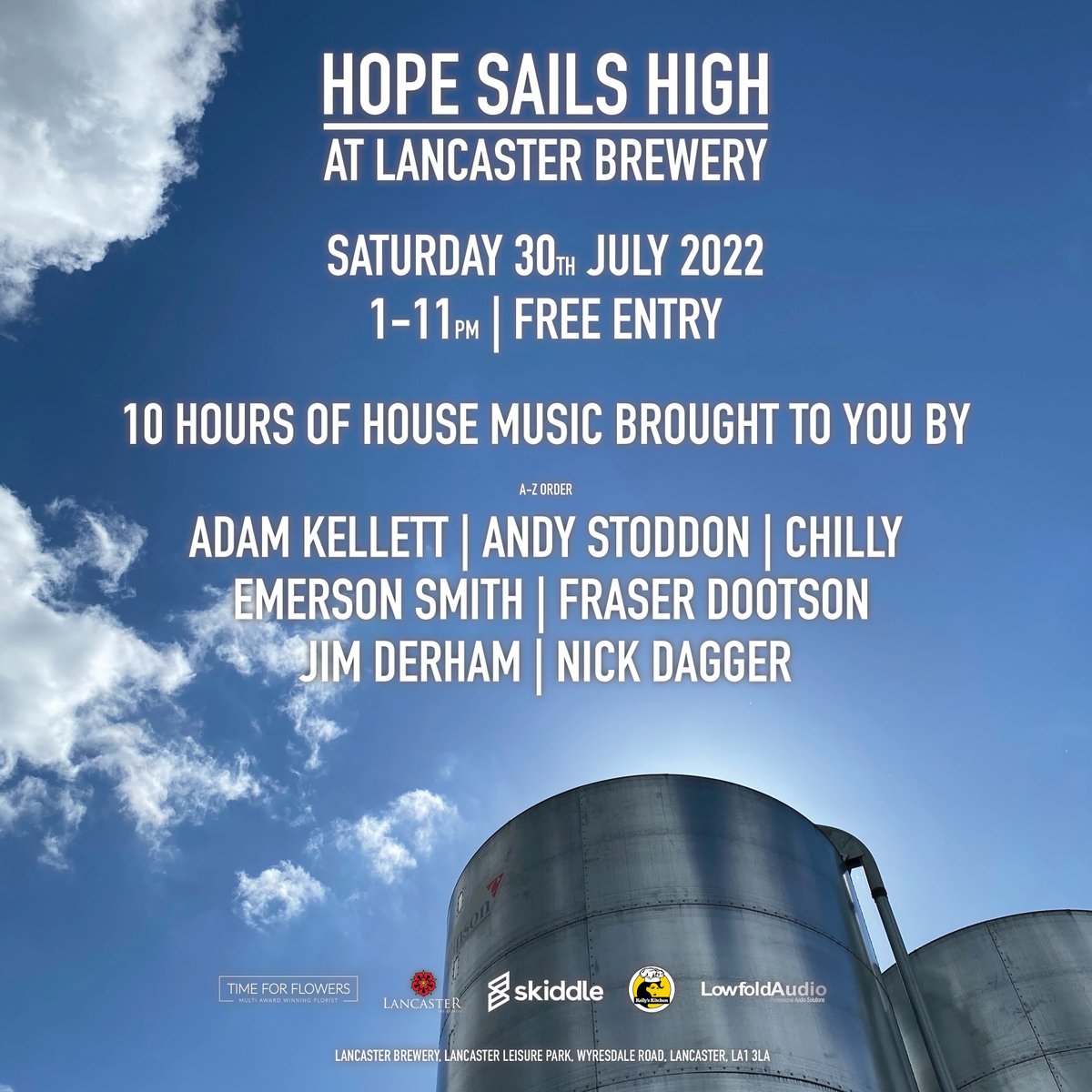 10 hours of FREE house music brought to you by...

Adam Kellett | <a href="/andystoddon/">Andy Stoddon</a> | Chilly | Emerson Smith | <a href="/Dootbot/">Fraser Dootson</a> | @JamesWDerham | @NickDaggerDJ

in partnership with our friends <a href="/lancasterale/">Lancaster Brewery</a>, Time for Flowers, <a href="/Keleonttele/">Kellys Kitchen</a>, <a href="/LowFoldAudio/">Low Fold Audio</a> and <a href="/skiddle/">Skiddle</a> 

See you all there 💃🕺