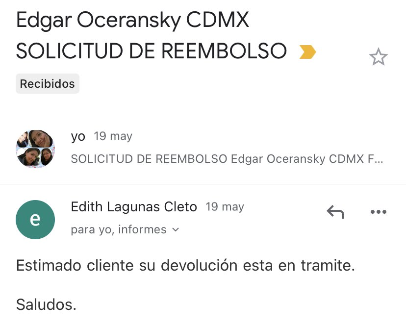 RoOsnaya's tweet photo. @eticket @Profeco Previo a este también el 19 Mayo también me dijeron que estaba en proceso https://t.co/OcqFOPIhN0