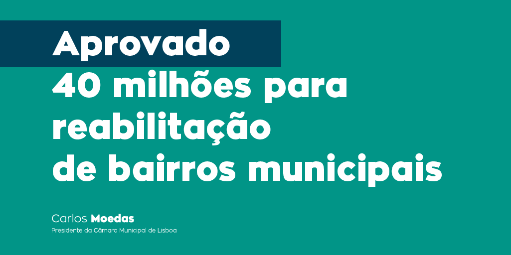 Aprovámos, em reunião de Câmara, 40 milhões de euros para a reabilitação de bairros municipais.
Investimos no património habitacional do município para permitir mais acesso à habitação e melhores condições para as famílias. Esta é uma das prioridades deste mandato.