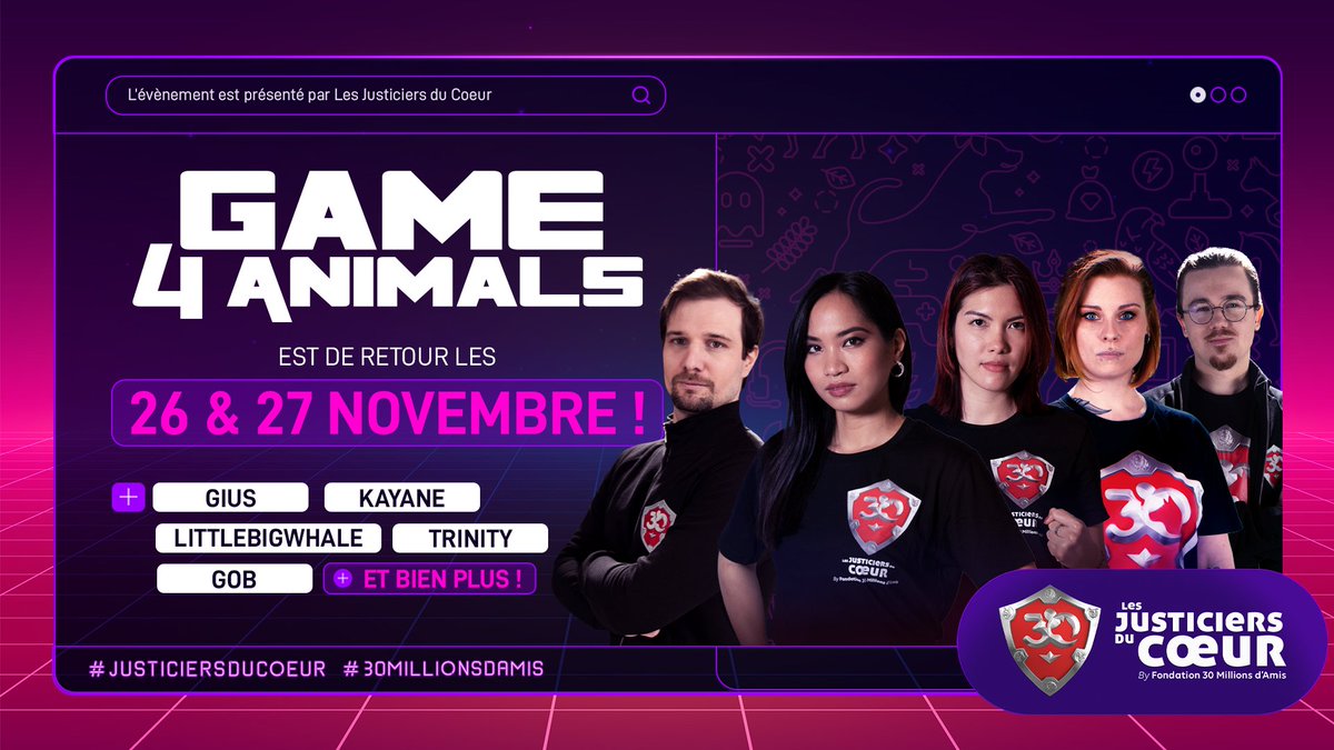 30MA_JDC's tweet photo. Nous sommes fiers de vous annoncer les dates du prochain #GAME4ANIMALS ! ✨

Rendez-vous en novembre pour ce marathon caritatif pour soutenir la cause animale ! 🙏💕 https://t.co/X5rXtWzXjh