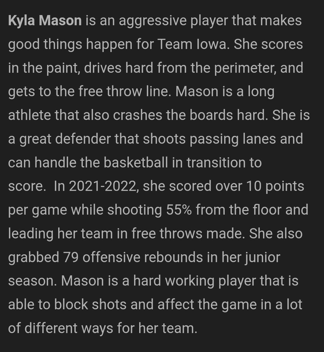 Write-up from <a href="/JrAllStarIowa/">Iowa Jr. All-Star GBB</a> about <a href="/_KylaMason/">Kyla Mason</a> 😁