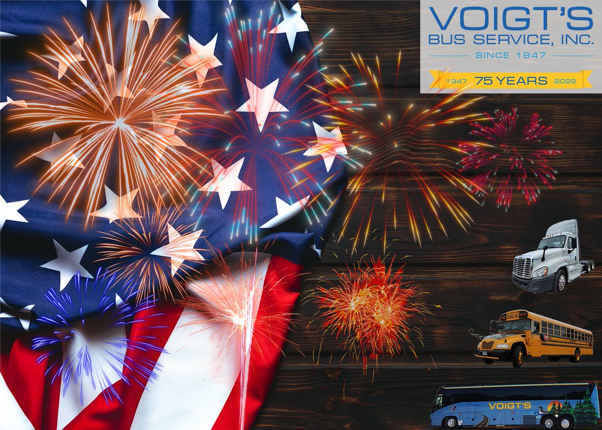 VoigtsBus's tweet photo. Happy 4th of July from the Voigt's Family of Companies. Have a safe and happy holiday weekend. 
.
.
.
#ridewithvoigts #voigtbuscompanies #samueljonmedia #4thofjuly #independenceday @samueljonmedia https://t.co/KTYHuVZPL2