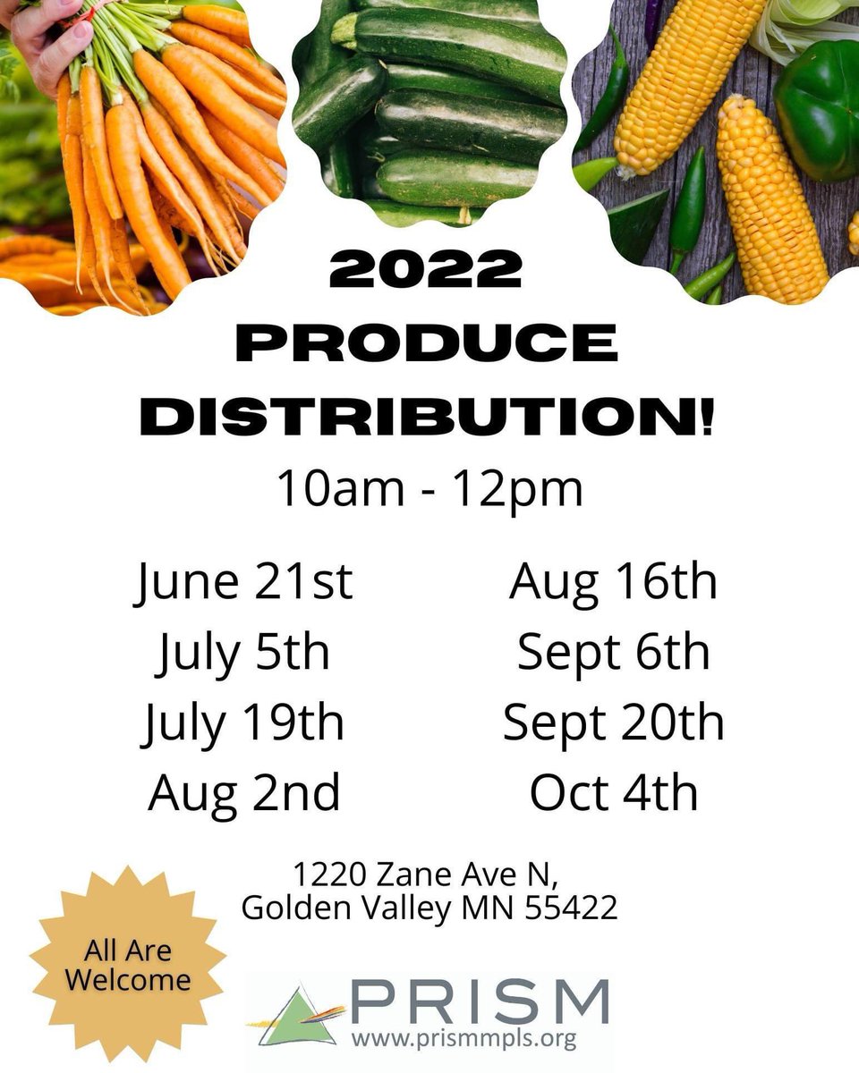 PRISMinneapolis's tweet photo. Produce Distribution is back! 

See you next week, Tuesday in the parking lot. 

All Are Welcome! https://t.co/Qk3qgooRg0