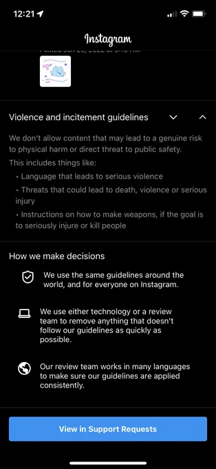 my post has once again been removed from @instagram because it "incites violence". control over my own organ has been stolen from me. how dare i jokingly suggest that other organs should be stolen in return 😒 