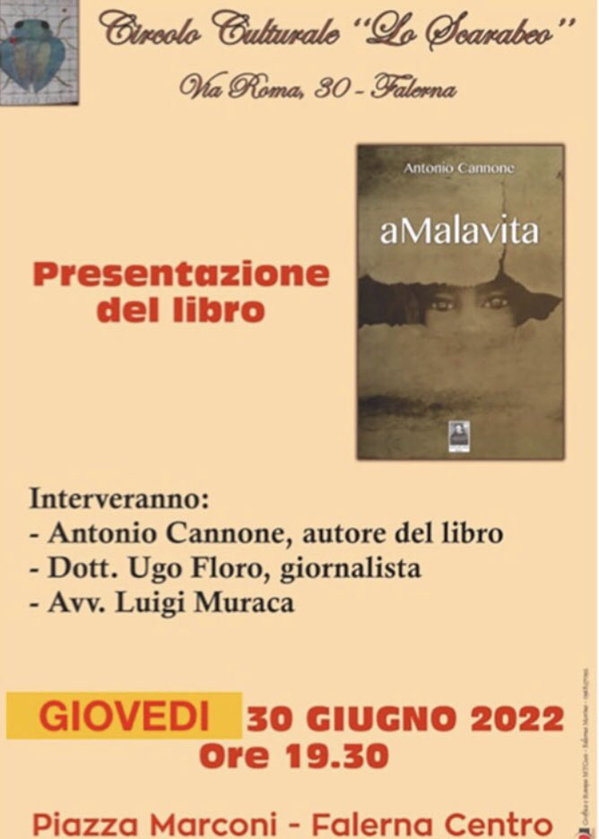 _antoniocannone's tweet photo. #FALERNA - (Costa tirrenica Lametina)  30 giugno ore 19.30
Presentazione #aMalavita #AntonioCannone #romanzo https://t.co/4RrtZPMW88