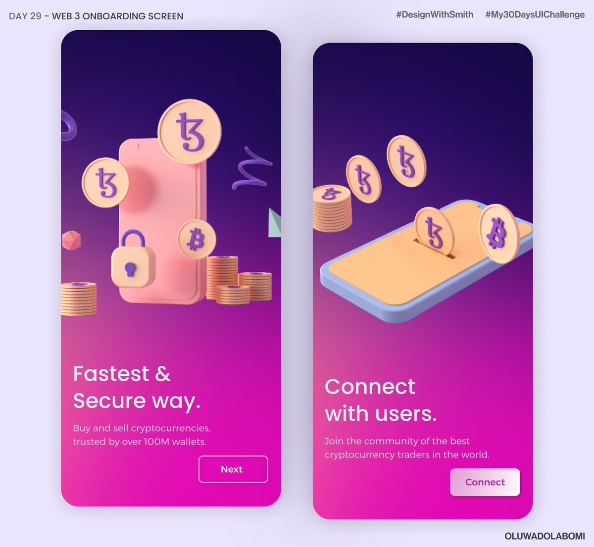O_Dola_Bee's tweet photo. Day 29 of the Daily UI challenge with Ajagbe Elijah Sola
Today's challenge was to design a Web 3 onboarding screen(s).
Comments are welcomed! Thank you.
I am open to work and collaborations.
#design #ui #DesignWithElijahsmith #My30daysOfUIChallenge https://t.co/V5UcF7cZkN