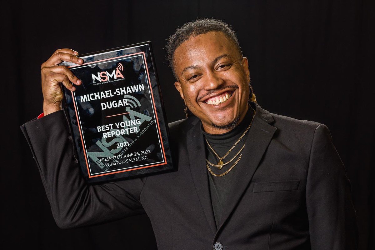 MikeDugar's tweet image. Monday night was amazing, man. Shouts to @NSMASportsMedia for honoring me with the 2021 Best Young Reporter award &amp;amp; letting me share a stage with some real deal legends in the game. I’m beyond grateful! And best believe I’m coming back for one of them baseball bats too lol