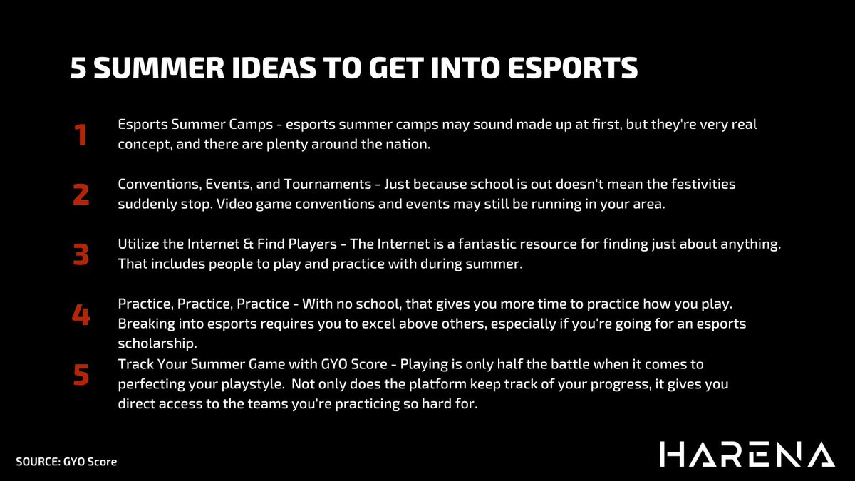 To help players use summer to improve their gaming skills and prepare for an esports team, we've compiled a quick list of ideas. These five suggestions will help you navigate the summer to improve your game. 
bit.ly/3HNYsDD 
#esports