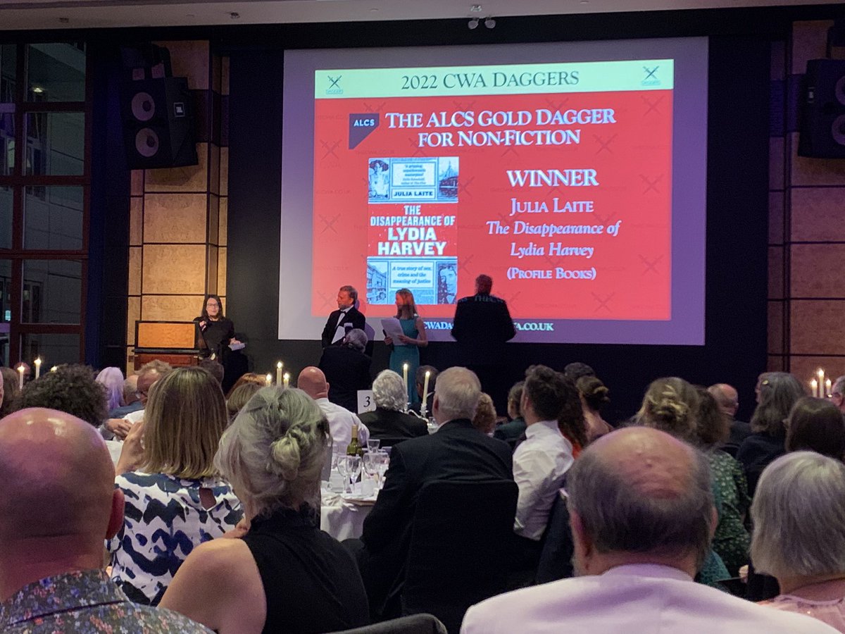 ProfileBooks's tweet photo. Huge congratulations @JuliaLaite! Winner of the #CWAdagger for Non Fiction for the incredible The Disappearance of Lydia Harvey 🏆 https://t.co/tDasNhqm5A