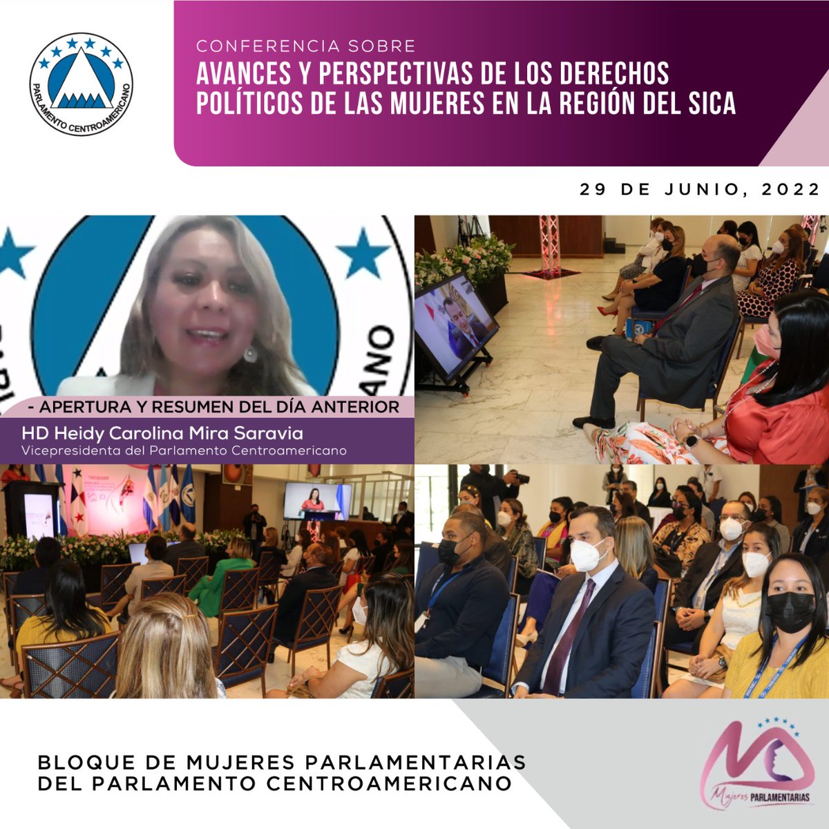 PARLACEN's tweet photo. 2da jornada de Conferencia sobre Avances y Perspectivas de Derechos Políticos de las Mujeres en Región del SICA, organizada por Bloque de Mujeres Parlamentarias @PARLACEN concluyó con llamado a fortalecer sinergias institucionales para participación política de las mujeres https://t.co/vgP0dHjE3U