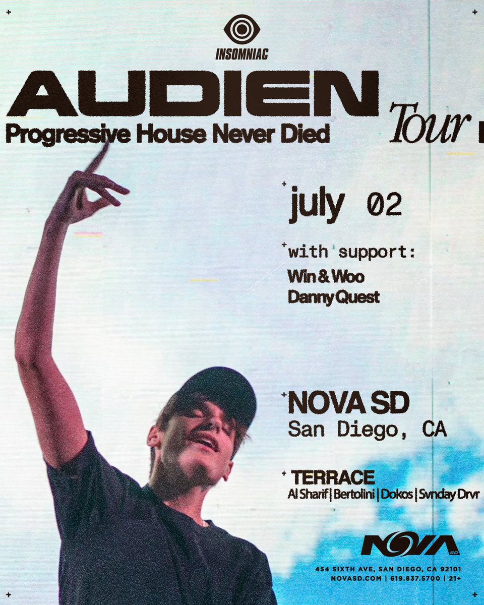 San Diego! Looking forward to playing for the first time at <a href="/novasdclub/">NOVA SD</a> (<a href="/insomniacevents/">Insomniac Events</a> ) for <a href="/Audien/">Audien</a>'s event. Catch me playing July 2nd 10:30pm-11:30pm on the Terrace. Going to be a special night! 

Ticket link (*Use Promo Code ALSHARIF for $5 off): tixr.com/pr/ALSHARIF/43…