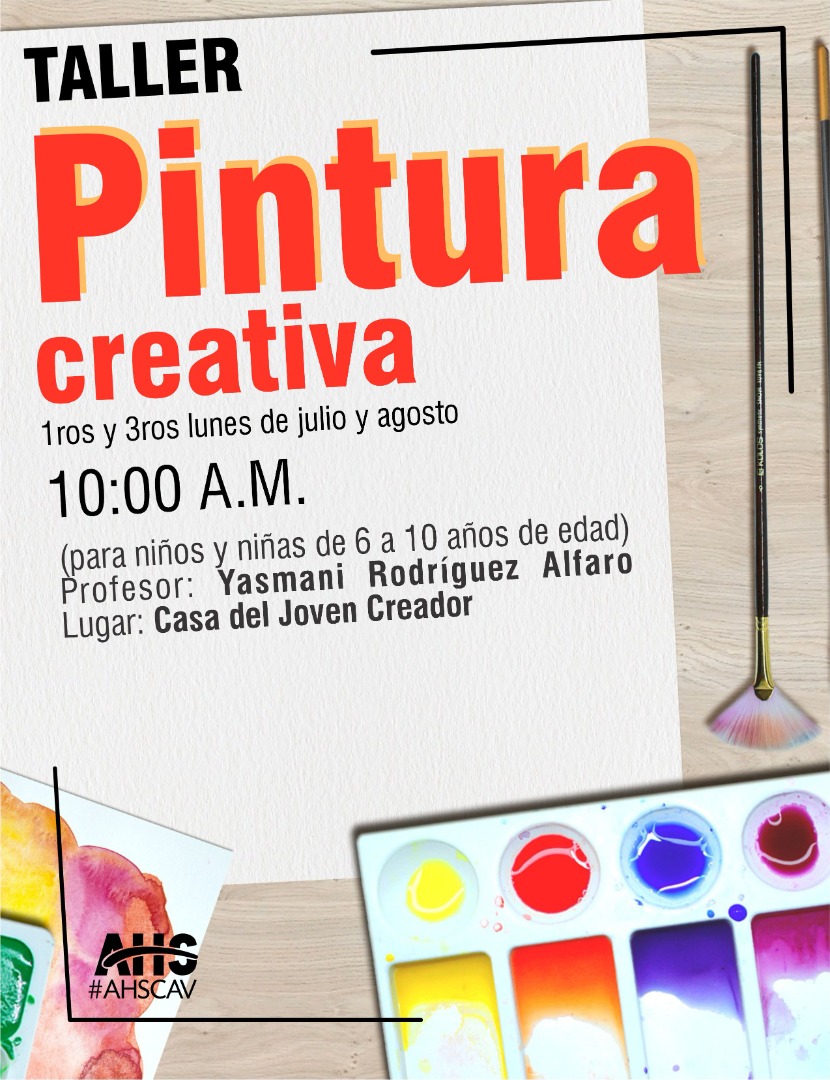 AhsCiegoDeAvila's tweet photo. Seis son los talleres que durante todo el #verano la #AHSCAV  tiene para tí, los detalles aquí 👇

#verano2022  #CiegodeAvila #Cuba 
#teatro #pinturacreativa #artesvisuales #literatura #musica #ceramica 
#AHSViva #ahscav #AHSCuba #LatirAvileño #culturaavileña #Cuba https://t.co/j1tX6YLfEt