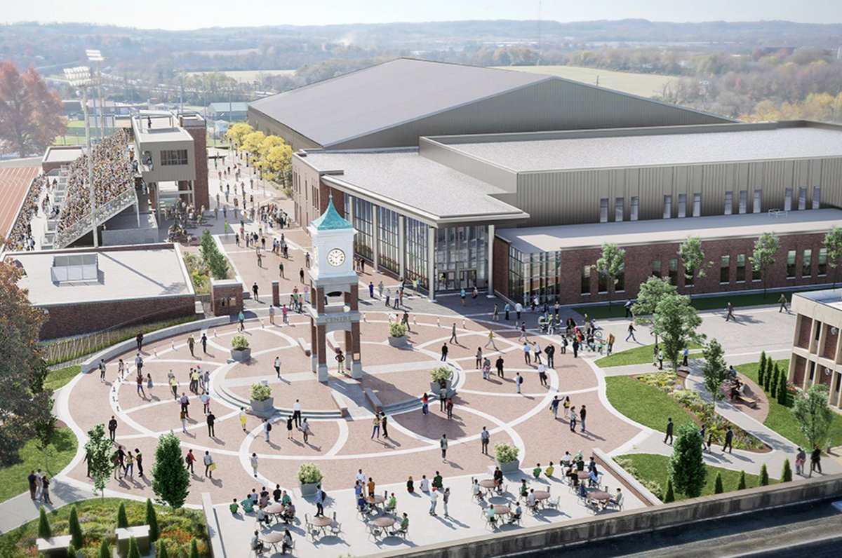 (1/2) Set as the first landmark of Centre's largest construction project devoted to wellness/athletic excellence, the clock tower was installed today in the center of a soon-to-be expansive plaza connecting the heart of the historic campus to the new @centreathletics facilities.