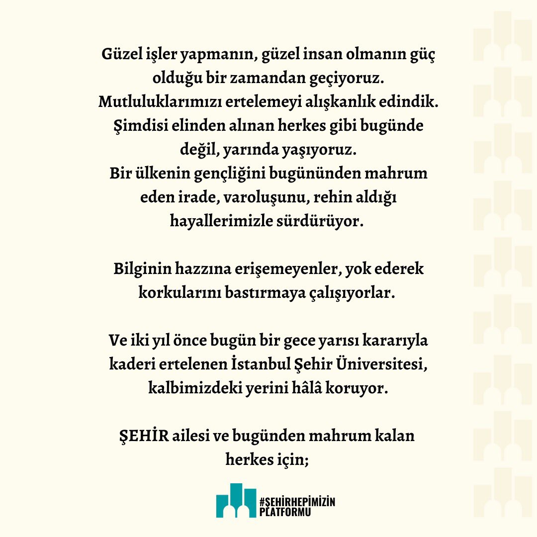 sehirhepimizin's tweet photo. Şehir Üniversitesi iki yıl önce bugün kapatıldı.

Dün, bugün, yarın ve her zaman; 

#ŞehirHepimizin #ŞehirÜniversitesi https://t.co/r7O0TJ1wOa