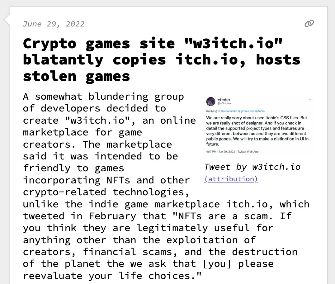 Web 3 Grift W3itch.io Steals Games, Itch.io's CSS