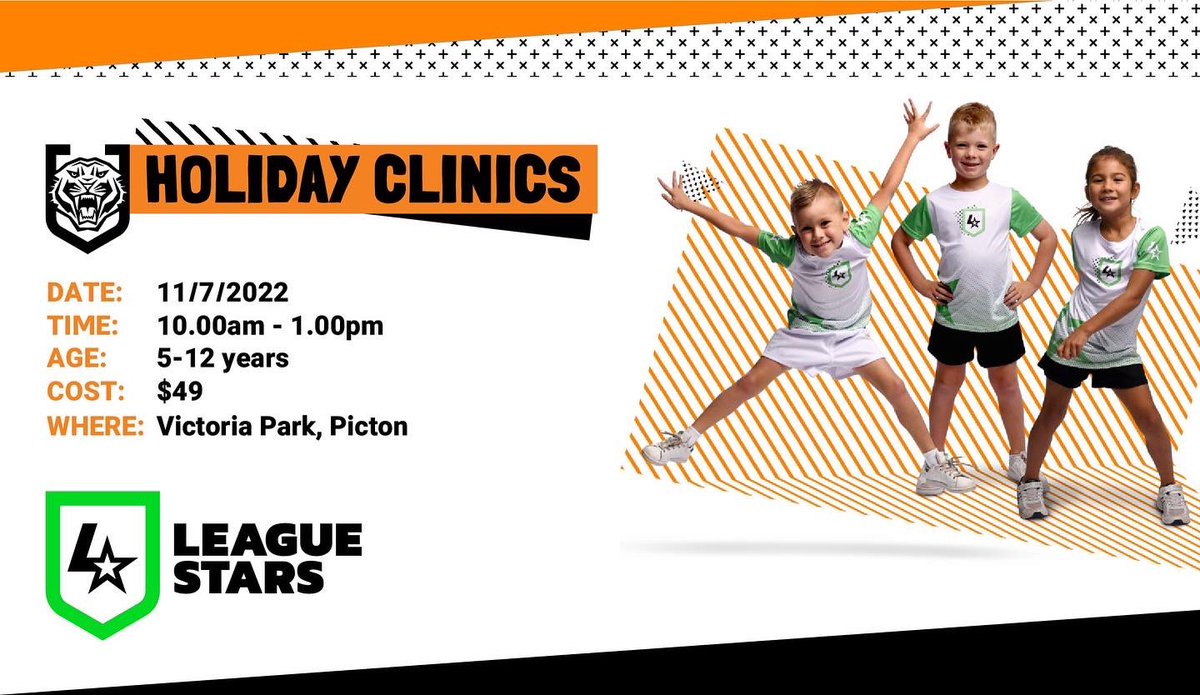 WSTFoundation's tweet photo. Thanks to everyone who has registered so far for our July holidays programs!! It’s not too late, head to our link in bio to register today.📱 
📍 Campbelltown 
📍 Meadowbank 
📍 Picton 
#WestsTigers #Holidayprograms #Community https://t.co/SRNxZwfLpj
