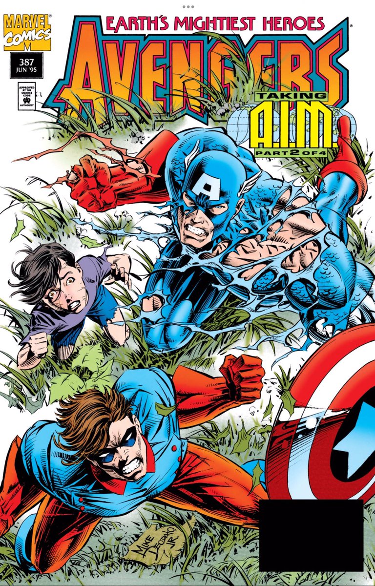 DailyAvengersHQ's tweet photo. #Avengers 387 - Not reading these in order (as I didn’t read the Cap issue before this) makes the feel blah. But I recall feeling very blah when I first read these as they were coming out. #TakingAIM was underwhelming. Red Skull is even more outrageous and now MODIK with guns. https://t.co/23qjH2igXe