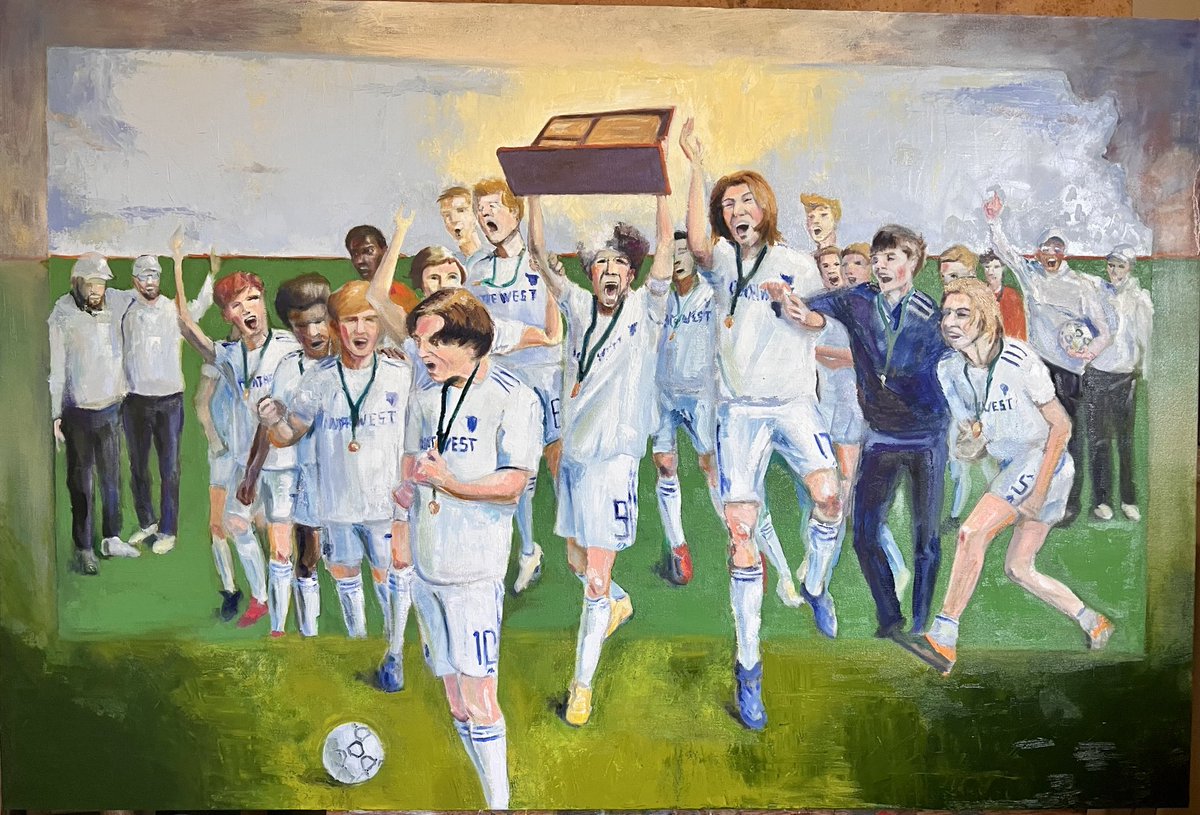 Completed tonight- Painting by our favorite artist, Tom Holland 
Olathe West - KS Boys State Soccer Champs- 11/6/21 
❤️⚽️❤️ ⁦<a href="/MattTrumpp/">Olathe West Soccer</a>⁩